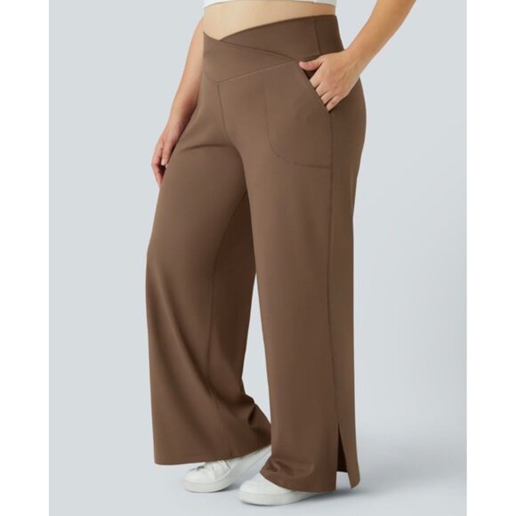 Halara Crossover Pocket Split Hem Yoga Pants Plus Sz 3X Black Wide Leg Yoga Pant - Picture 7 of 7